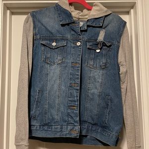 Grey hooded jean jacket